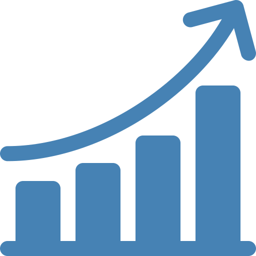 Business Growth & Strategy Upward trending bar graph with arrow.