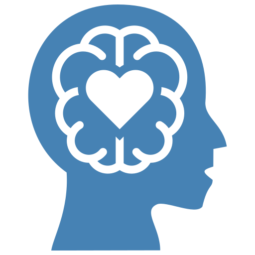 Emotional Resilience Silhouette head with heart inside brain.