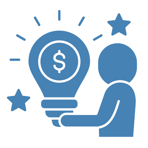 Financial Mindset Person holding money lightbulb, stars around.