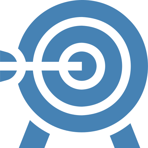 Goal Setting & Life Vision Blue target with arrow hitting center.