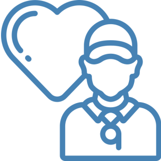 Mask group (39) Person icon with heart outline, blue background.