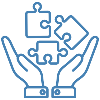 Mask group (40) Hands holding puzzle pieces, blue outline icon.