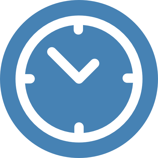 Time Mastery and Productivity Blue clock icon with black hands.
